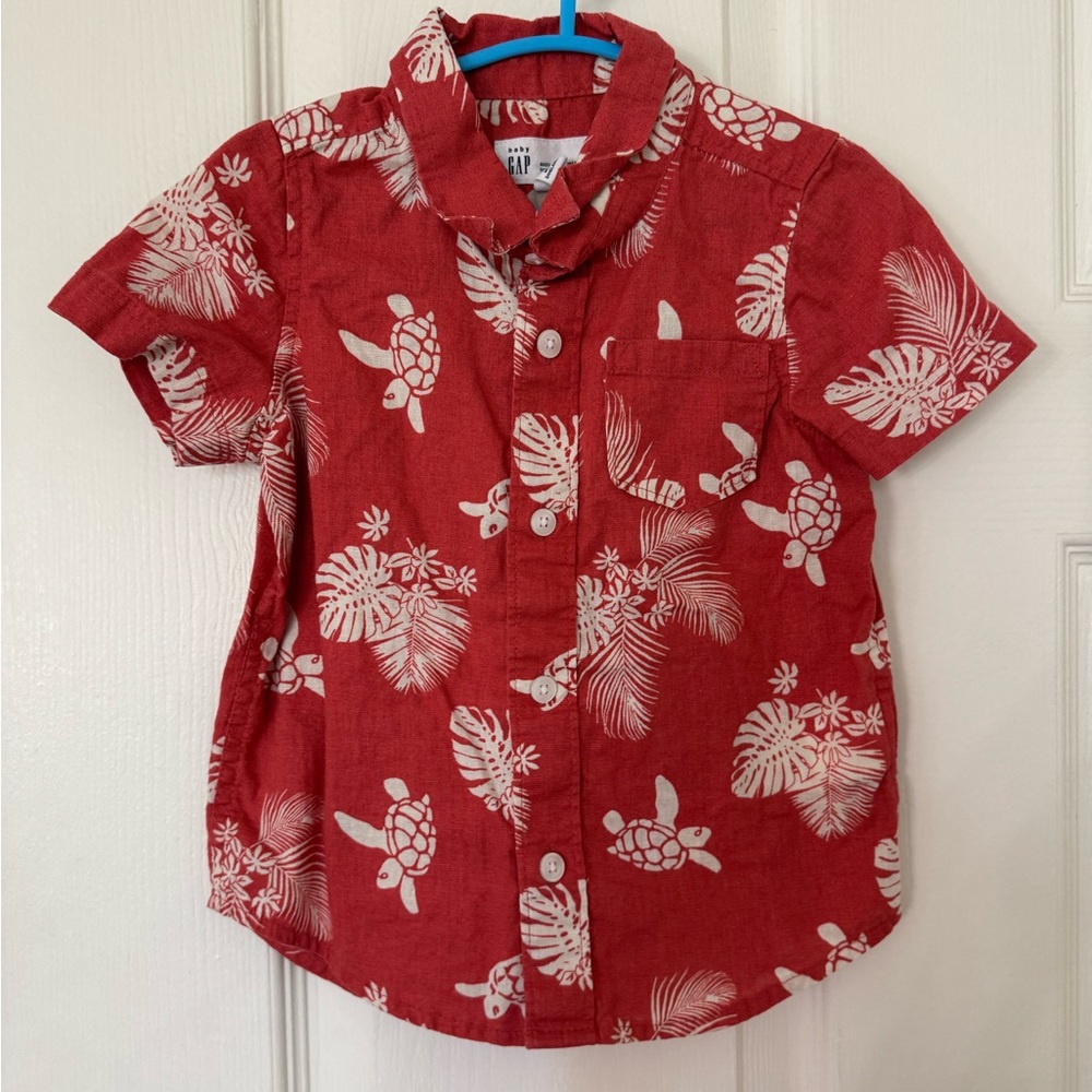 GAP Red Kids Button Down Shirt with Turtle Print